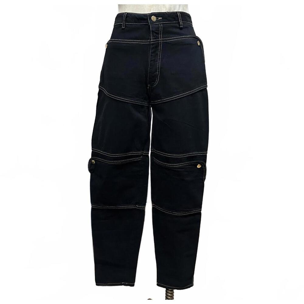 EXIT PARIS Vintage 90s Deadstock High-Rise Carpenter Dark Blue Jeans SIZE 27